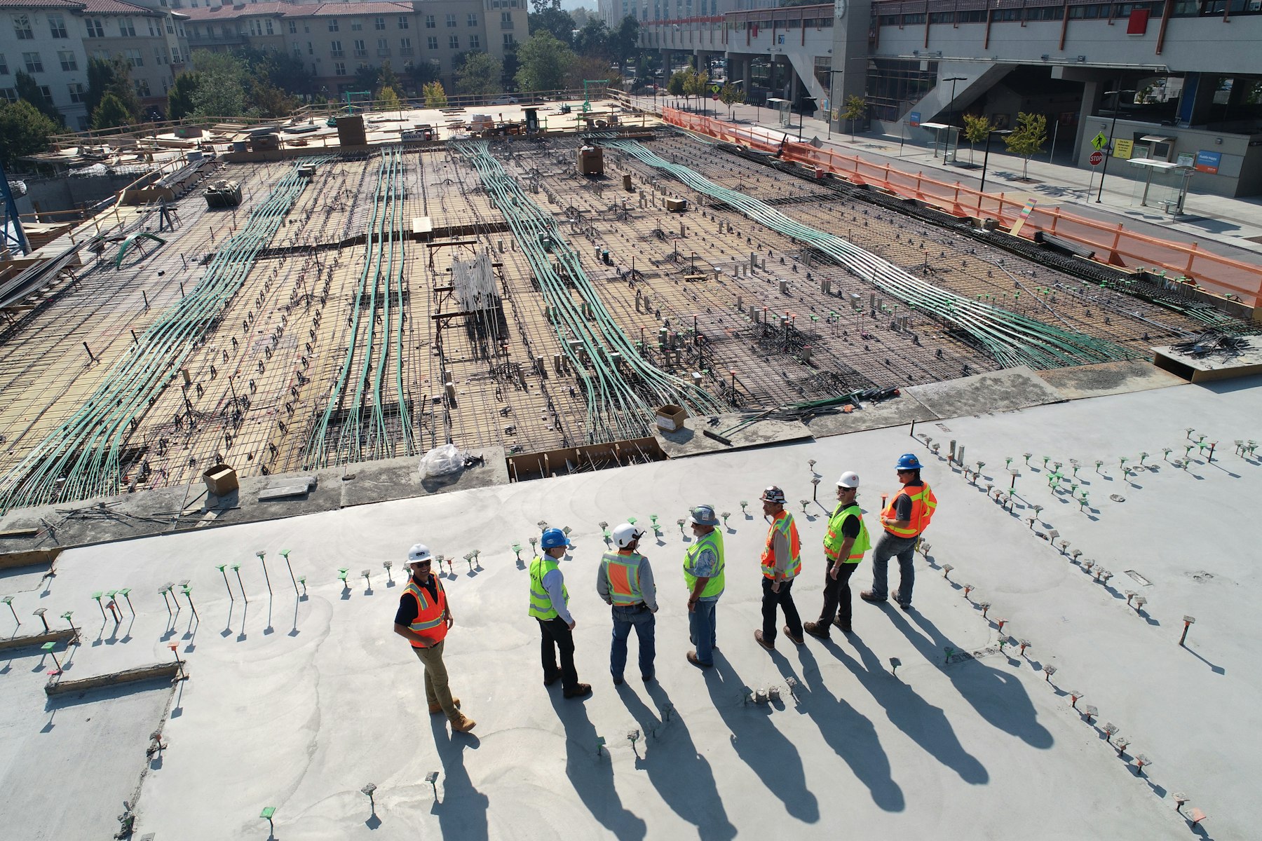 Construction team meeting on an active project